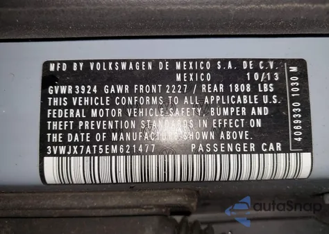 2014 Volkswagen Beetle 2.5L z USA, uszkodzony, nr VIN 3VWJX7AT5EM621477